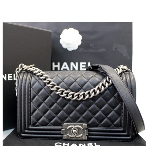 chanel boy bag in calfskin or lambskin|black chanel bag price.